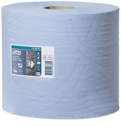 Modra industrijska papirnata brisača v roli.