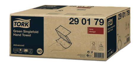 Papirnate brisače TORK 290179 so pakirane v kartonu, ki je Easy Handling - enostavno odpiranje in prenašanje kartona.