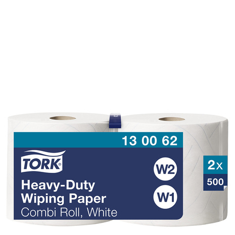 Industrijske papirnate brisače 130062 TORK pakiranje vsebuje 2 roli, vsaka po 500 lističev.