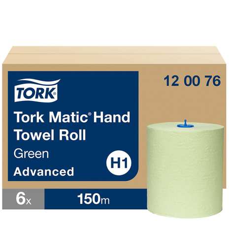 Papirnate brisače TORK 290076 so pakirane v kartonu po 6 rol, s 150 metrov navitja na vsaki roli.