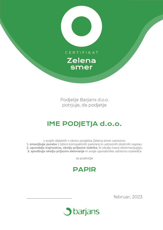 Zelena smer certifikat