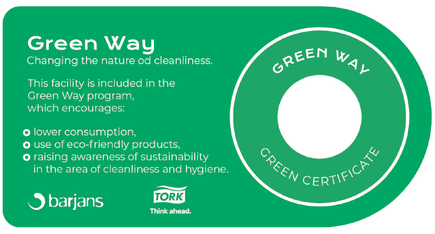 Nalepka s certifikatom Zelena smer v angleškem jeziku