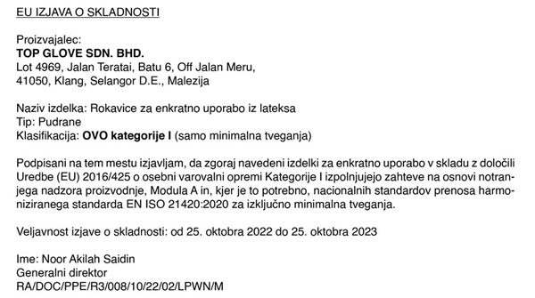Izjava o skladnosti pudrane