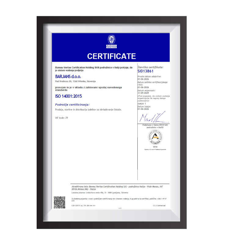 Certifikat ISO14001 Barjans d.o.o.