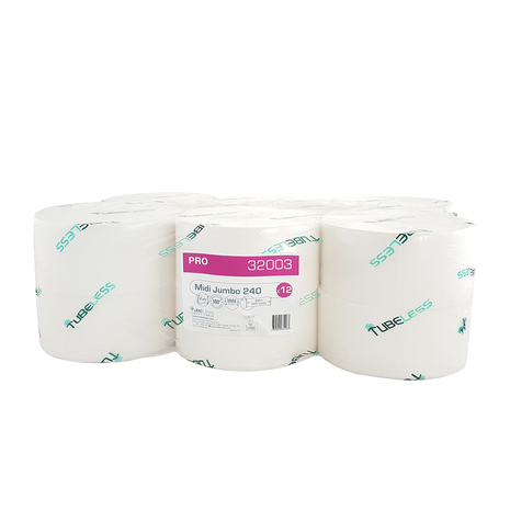 Toaletni papir JUMBO MIDI, 2-slojni, TUBELESS PRO, 12 rol/pak
