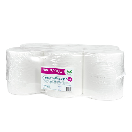 PAPIRNATE BRISAČE CENTRAL, 1-slojne, bele, TUBELESS MAXI PRO 410, 6 rol/pak