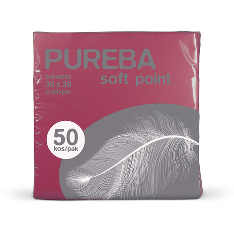 SERVIETE 38 x 38 cm, bordo, 2-slojne, Soft Point, PUREBA, 50 kos/pak
