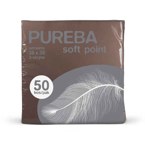 SERVIETE 38 x 38 cm, rjave, 2-slojne, Soft Point, PUREBA, 50 kos/pak