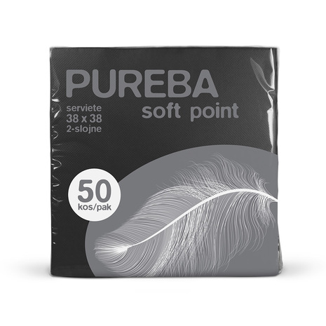 SERVIETE 38 x 38 cm, črne, 2-slojne, Soft Point, PUREBA, 50 kos/pak