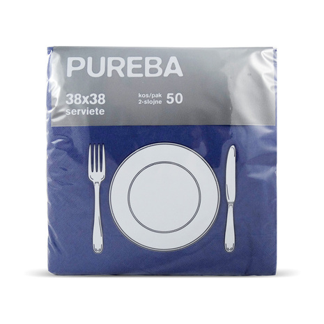 SERVIETE 38 x 38 cm, temno modre, 2-slojne, PUREBA, 50 kos/pak