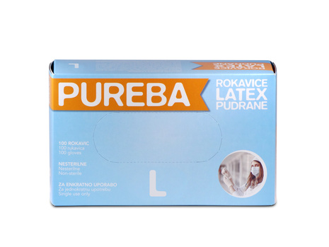 Rokavice LATEX, pudrane, L, PUREBA, 100 kos/pak