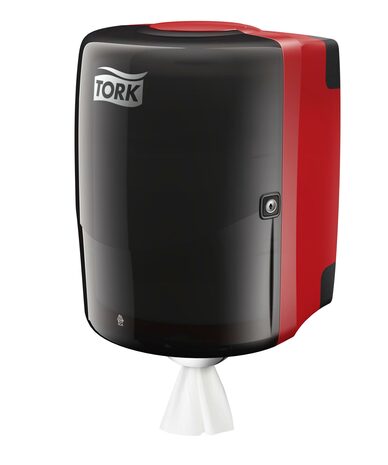 Podajalnik industrijskih brisač CENTRAL Tork Maxi, stenski, rdeče-črn, W2