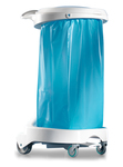 STOJALO za vrečko 120 L, na štirih kolesih, z belim pokrovom, na pedal, plastičen