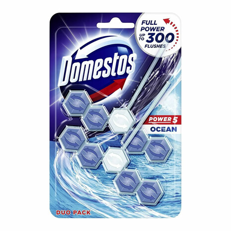 Notranja OBEŠANKA za WC školjke Domestos Power 5 OCEAN, vonj morja, 2 kos/pak