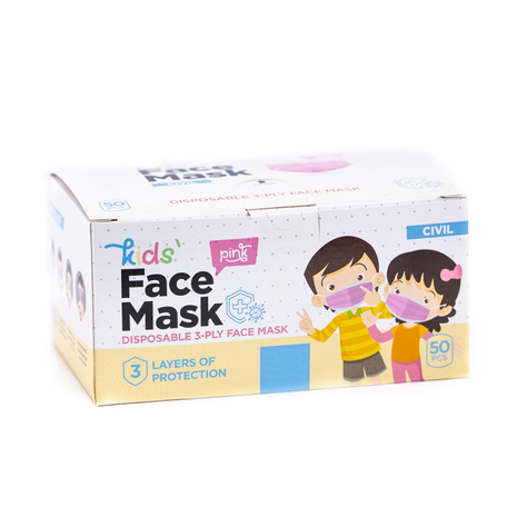 Otroška maska za usta in nos, ROZA, 3-slojna, za enkratno uporabo, 50 kos/pak
