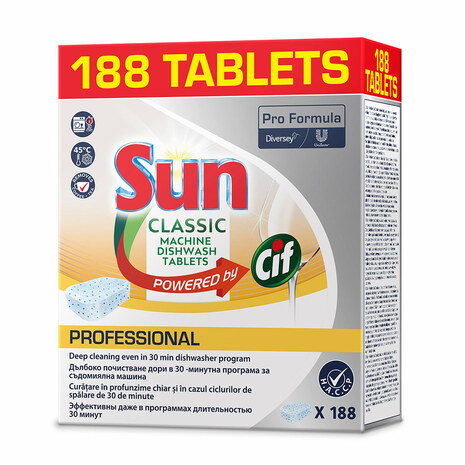 Čistilo za strojno pomivanje Sun Professional Classic Machine Dishwash Tablets, 188 tablet, Pro Formula