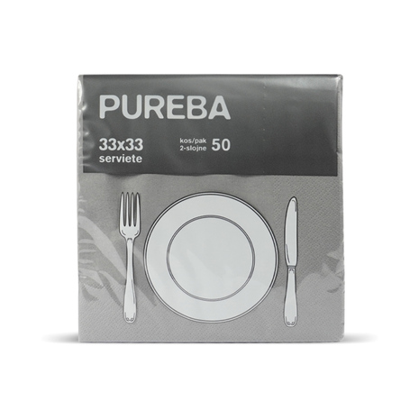 SERVIETE 33 x 33 cm, siva, 2-slojne, 50 kos/pak