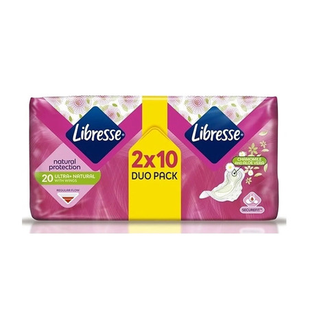 Higienski vložki LIBRESSE NATUR ULTRA NATURAL, s krilci, 20 kos/pak