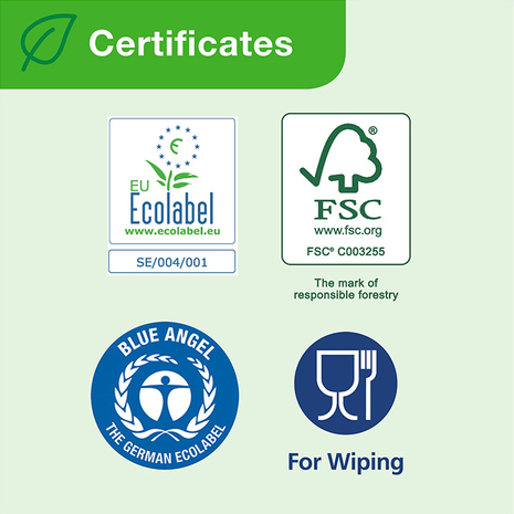 Papirnate brisače TORK 290135 imajo Ecolabel, FSC in Blue Angel certifikat.