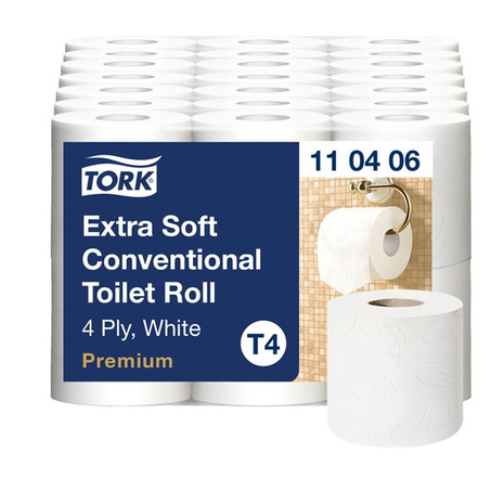Toaletni papir v roli 110405 TORK je v embalaži pakiran po 42 rol, vsaka rolica ima 153 lističev.