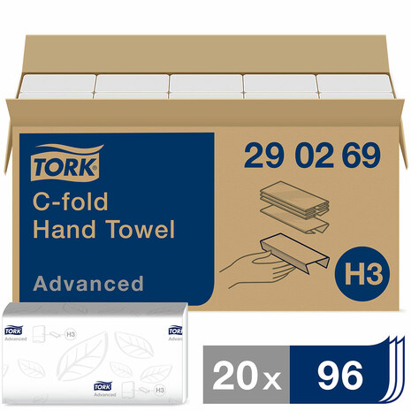 Papirnata brisača TORK 290269 pakirana v kartonu po 20 paketov, v paketu je 96 kosov.