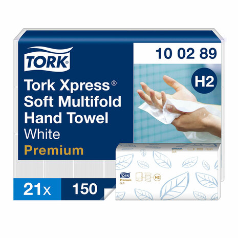 Papirnate brisače TORK 100289 so pakirane v reciklirani embalaži po 21 paketov, v paketu je pakirano 150 kosov.