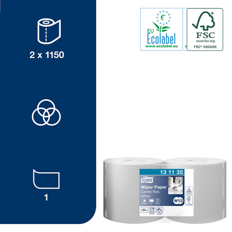 Industrijske brisače iz papirja TORK 131135 imajo Ecolabel in FSC certifikat, primerne so za stik z živili.