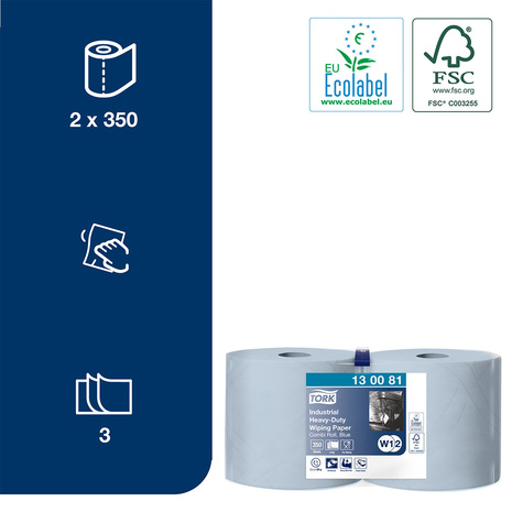 Modre papirnate brisače za industrijo TORK 130081 imajo certifikat Ecolabel in FSC.
