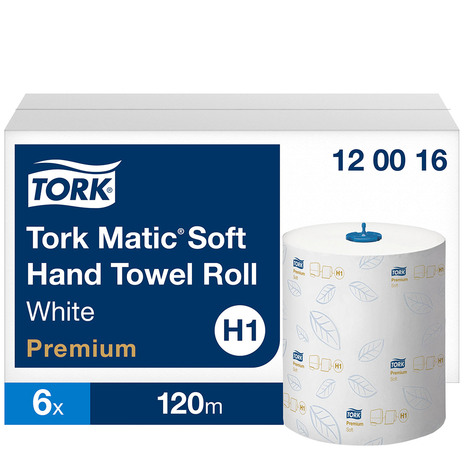 Papirnate brisače TORK 120016 so pakirane po 6 rol v kartonu in vsaka rola ima 120 metrov navitja.