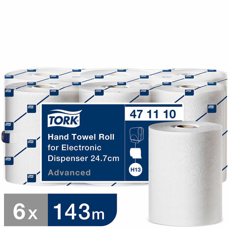 Papirnate brisače 471110 so primerne za podajalnik En Motion. V pakiranju je 6 rol, vsaka rola ima 143 metrov navitja.