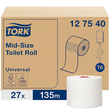 Toaletni papir 127540 TORK je pakiran v kartonu po 27 rol.