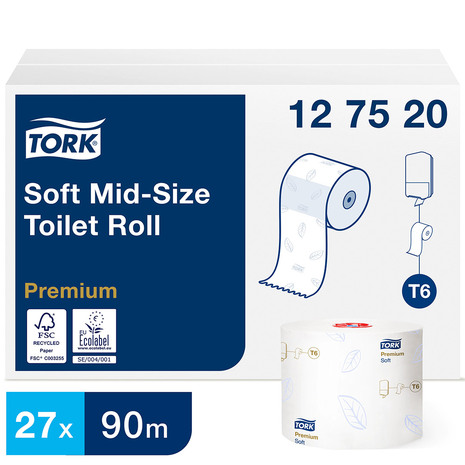Toaletni papir Compact 127520 TORK je pakiran v kartonu po 27 rol.