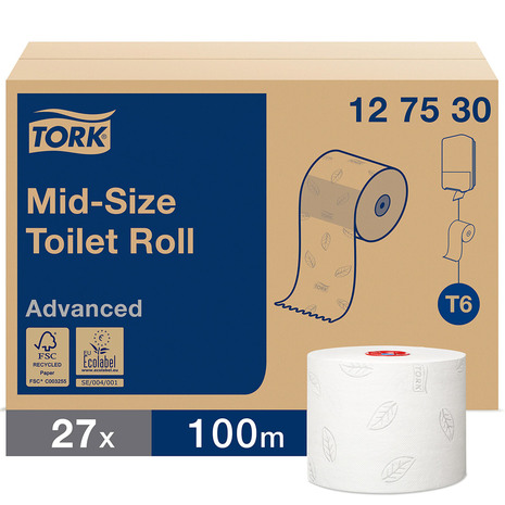 Toaletni papir v roli je pakiran po 27 rolic v kartonu, vsaka rola ima 100 metrov navitja. 