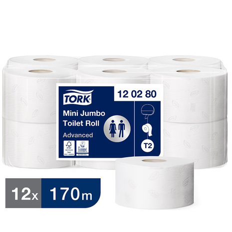 Toaletni papir v roli je v pakiranju po 12 rol, vsaka ima 170 metrov navitja. 