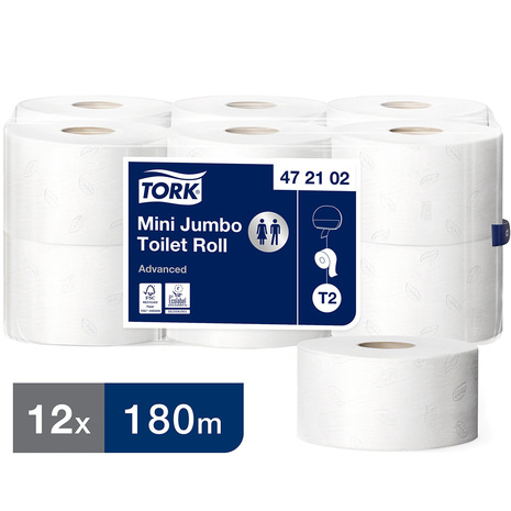 Toaletni papir v roli je v pakiranju po 12 rol, vsaka ima 180 metrov navitja. 