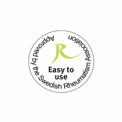 Certifikat »Enostavna uporaba« švedskega združenja bolnikov z revmatskimi boleznimi (Easy to use certificate by Swedish Rheumatism Association).