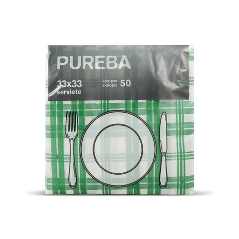 Pureba serviete, 33 x 33 cm, zeleni karo, 2-slojne.
