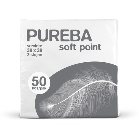 Pureba Soft Point serviete, 38 x 38 cm, bele, 2-slojne.