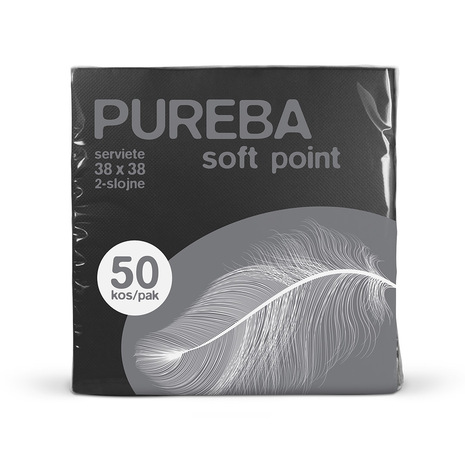 Pureba Soft Point serviete, 38 x 38 cm, črne, 2-slojne.