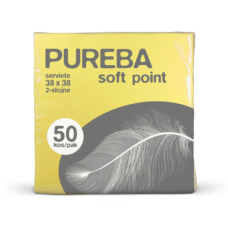 Pureba Soft Point serviete, 38 x 38 cm, rumene, 2-slojne.