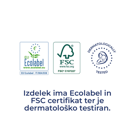 Ekološka certifikata Ecolabel in FSC ter dermatološko testiran papir.